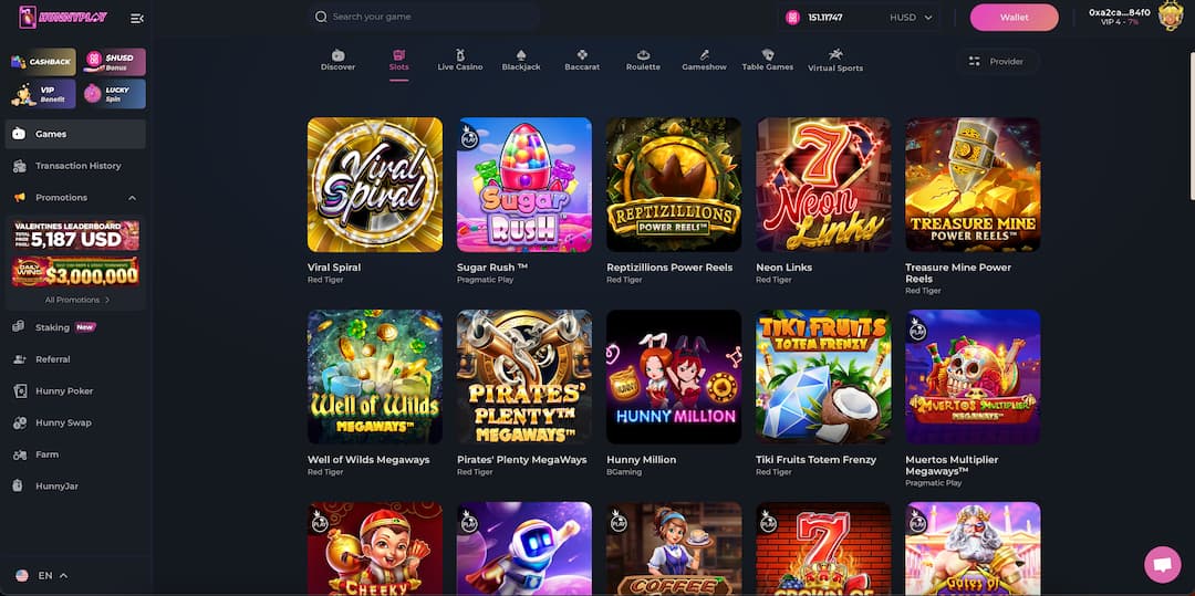 A screenshot of the HunnyPlay' Slot lobby